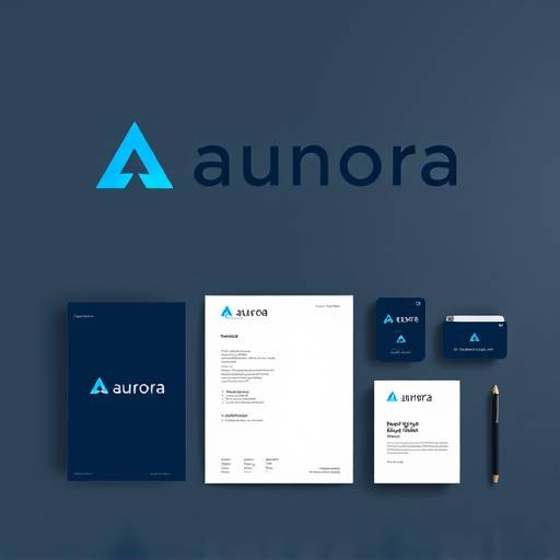 Brand identity for 'Aurora Technologies,' including logo, stationery, and marketing collateral.